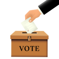Illustration of a hand putting a letter into an Election Ballot Box. Public Voting. png