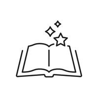 Open Book With Stars Line Icon. Magical Storybook Outline Symbol. Fantasy Reading, Bedtime Story Or Fairy Tale. Editable Stroke. Isolated Illustration vector