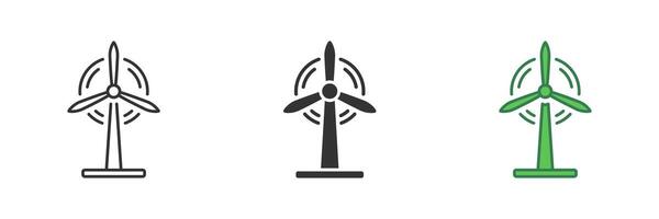 Wind Turbine Line and Silhouette Icon Set. Renewable Wind Energy Generator Symbol. Wind Power Turbine Sign. Editable Stroke. Isolated Illustration vector