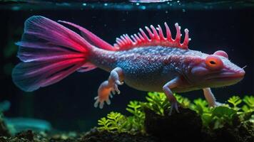 A vibrant, aquatic creature resembling a hybrid of fish and amphibian in a serene underwater setting. photo