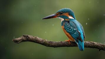 A colorful kingfisher perched on a branch in a serene natural setting. photo