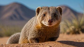 A close-up of a mongoose in a natural setting, showcasing its features and environment. photo