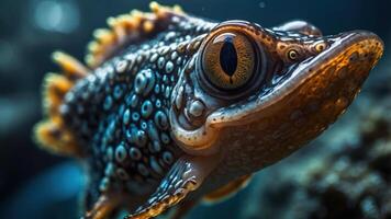 A close-up of a colorful fish showcasing intricate patterns and textures underwater. photo