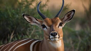 A close-up of an antelope showcasing its distinctive features and surroundings. photo