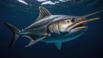 A close-up view of a fish swimming underwater, showcasing its features and habitat. photo