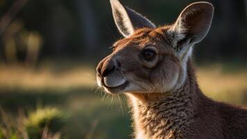 A close-up of a kangaroo in a natural setting, showcasing its features and environment. photo
