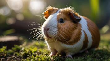 A close-up of a guinea pig in a natural setting, showcasing its features and environment. photo