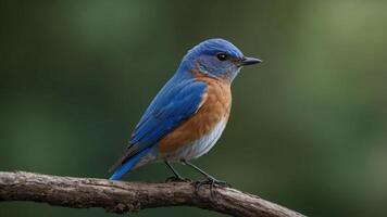 A bluebird perched on a branch, showcasing its vibrant plumage against a blurred background. photo