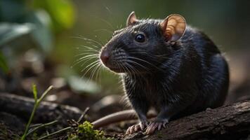 A close-up of a rat in a natural setting, highlighting its features and environment. photo