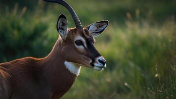 A close-up of an antelope in a natural grassy setting, showcasing its features. photo