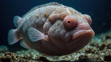 A close-up of a unique fish swimming in a serene underwater environment. photo