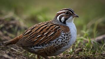 A close-up of a small, colorful bird with intricate feather patterns in a natural setting. photo