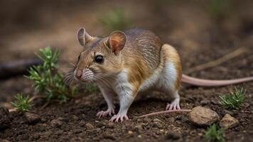 A close-up of a small, brown and white rodent in a natural setting. photo