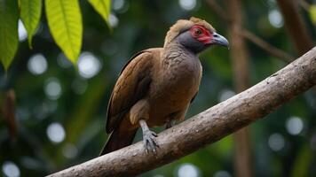 A bird perched on a branch, showcasing its distinctive coloration and features. photo