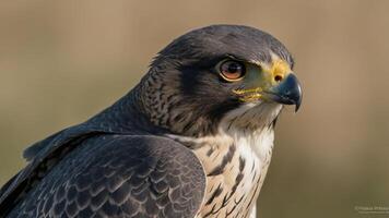 A close-up of a hawk showcasing its striking features and keen gaze. photo