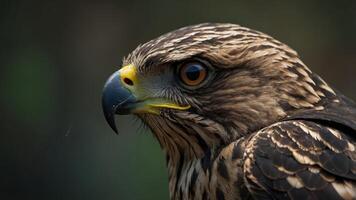 A close-up of a hawk showcasing its sharp features and keen expression. photo
