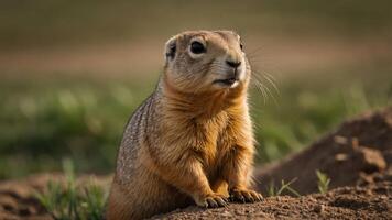 A close-up of a prairie dog perched on a mound, showcasing its curious expression. photo