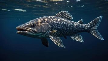 A close-up of a fish swimming underwater, showcasing its unique patterns and features. photo