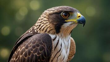 A close-up of a hawk showcasing its striking features and keen gaze. photo