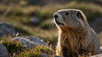 A close-up of a marmot in a natural setting, showcasing its features and habitat. photo