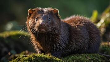 A close-up of a brown mammal with a curious expression in a natural setting. photo