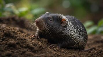 A close-up of a small mammal in its natural habitat, showcasing its texture and surroundings. photo