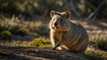 A close-up of a small, furry animal in a natural setting, showcasing its curious expression. photo