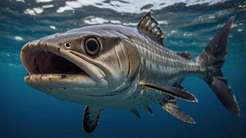 A close-up of a fish swimming underwater, showcasing its features and environment. photo