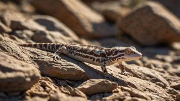 A gecko resting on rocky terrain, showcasing its unique coloration and texture. photo