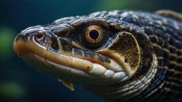 Close-up of a fish showcasing intricate patterns and textures in an underwater environment. photo