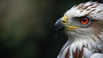 A close-up of a hawk showcasing its striking features and intense gaze. photo