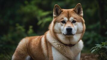 A close-up of a majestic dog in a natural setting, showcasing its features and expression. photo
