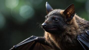 A close-up of a bat showcasing its features in a natural setting. photo