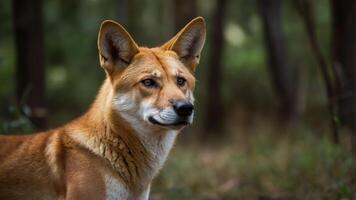 A close-up of a dingo in a natural setting, showcasing its features and surroundings. photo
