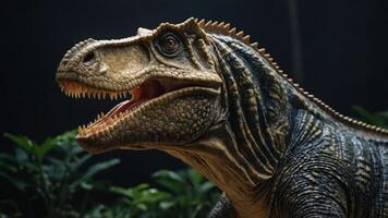 A detailed depiction of a dinosaur, showcasing its features in a naturalistic setting. photo