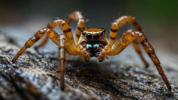 A close-up of a spider showcasing its intricate details and vibrant colors. photo