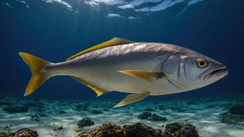A fish swimming gracefully through clear ocean waters, showcasing its vibrant colors. photo