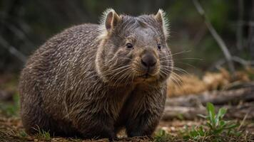 A close-up of a wombat in a natural setting, showcasing its unique features and habitat. photo