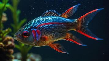 A vibrant freshwater fish displaying colorful patterns in an aquatic environment. photo