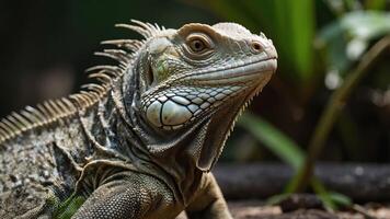 A close-up of a lizard showcasing its intricate scales and features in a natural setting. photo