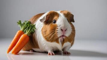 A cute guinea pig with carrots, showcasing a playful and whimsical pet scene. photo