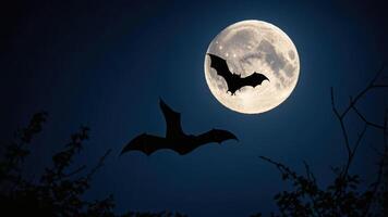 A bat flies in front of a full moon, creating a spooky atmosphere. photo