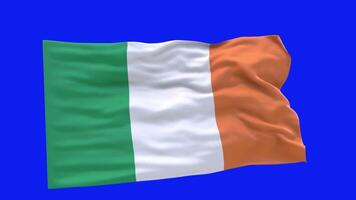Ireland Flag 3d render waving animation motion graphic isolated on blue screen chroma key background video