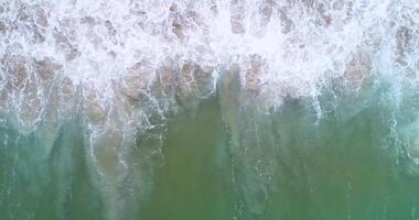 waves arriving at the shore of a beach aerial drone top view, background for beach summer concept video