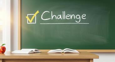 Chalkboard with challenge message in education environment emphasizing learning and instruction photo