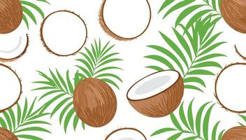 Seamless pattern with coconut and palm leaves vector