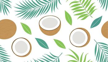 Coconut and leaves seamless pattern vector