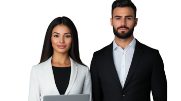 Professional man and woman in business attire on transparent background png
