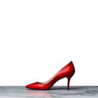 Red high heeled shoe on marble surface isolated on transparent background png