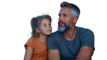 Father and daughter looking at each other with affection on transparent background png